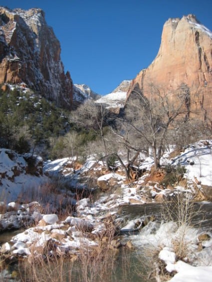 Snow on trail at Zion NP